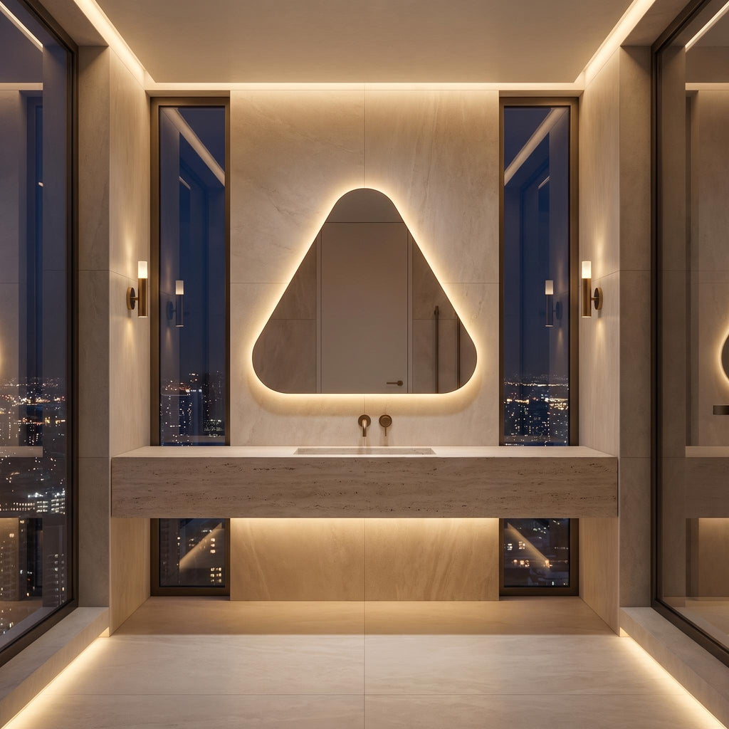Backlit Asymmetrical Bathroom Mirror, Organic LED Vanity Mirror, Frameless Accent Home Decor