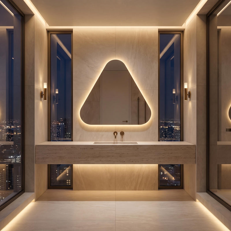 Backlit Asymmetrical Bathroom Mirror, Organic LED Vanity Mirror, Frameless Accent Home Decor