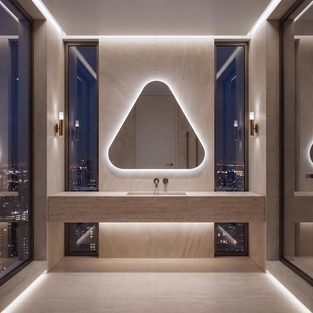 Backlit Asymmetrical Bathroom Mirror, Organic LED Vanity Mirror, Frameless Accent Home Decor