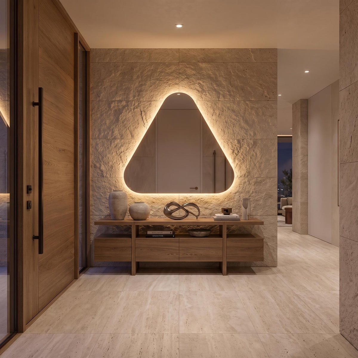 Backlit Asymmetrical Bathroom Mirror, Organic LED Vanity Mirror, Frameless Accent Home Decor