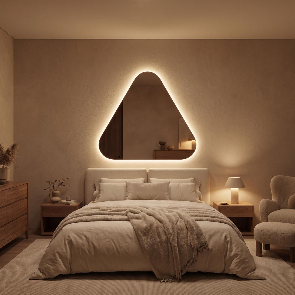 Backlit Asymmetrical Bathroom Mirror, Organic LED Vanity Mirror, Frameless Accent Home Decor