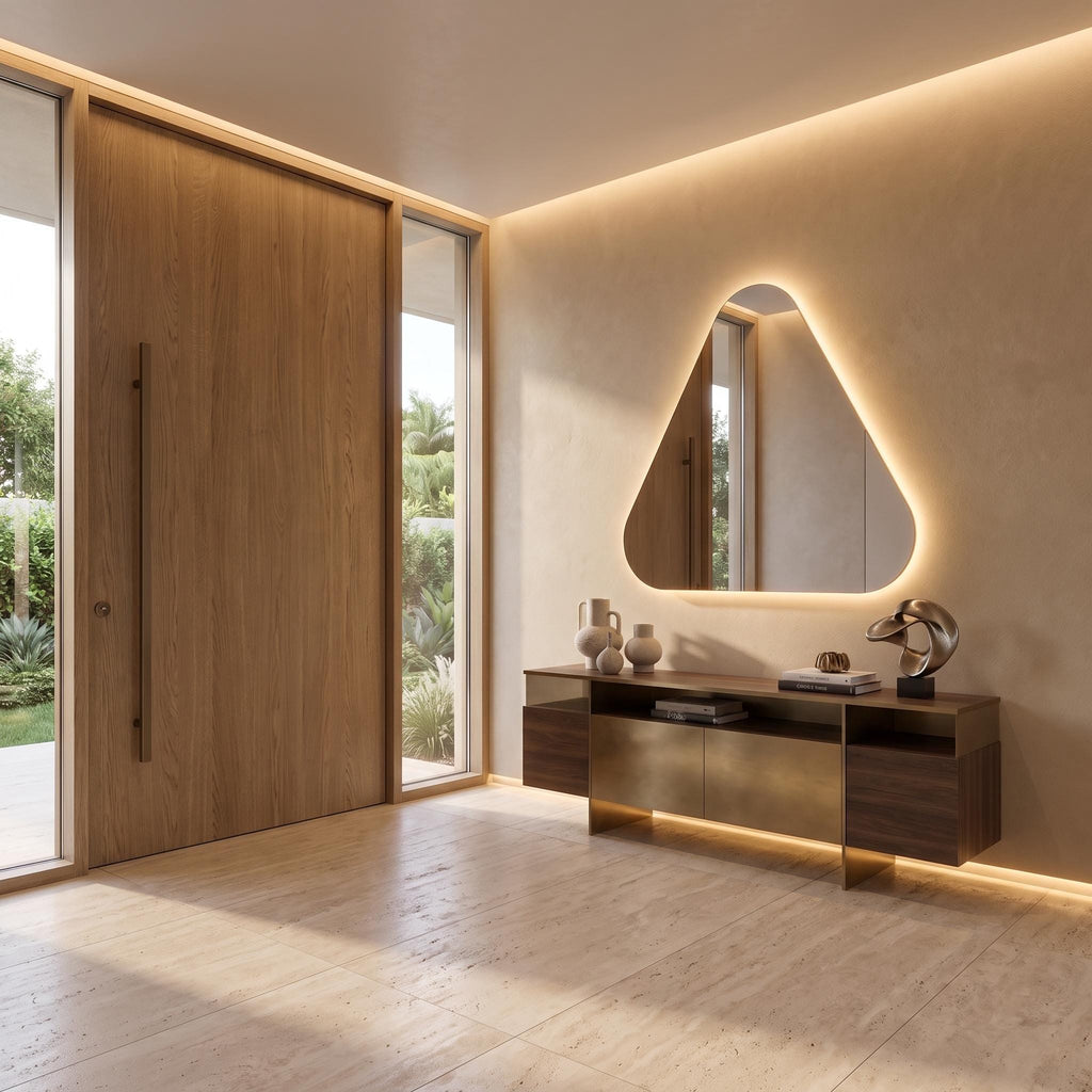 Backlit Asymmetrical Bathroom Mirror, Organic LED Vanity Mirror, Frameless Accent Home Decor