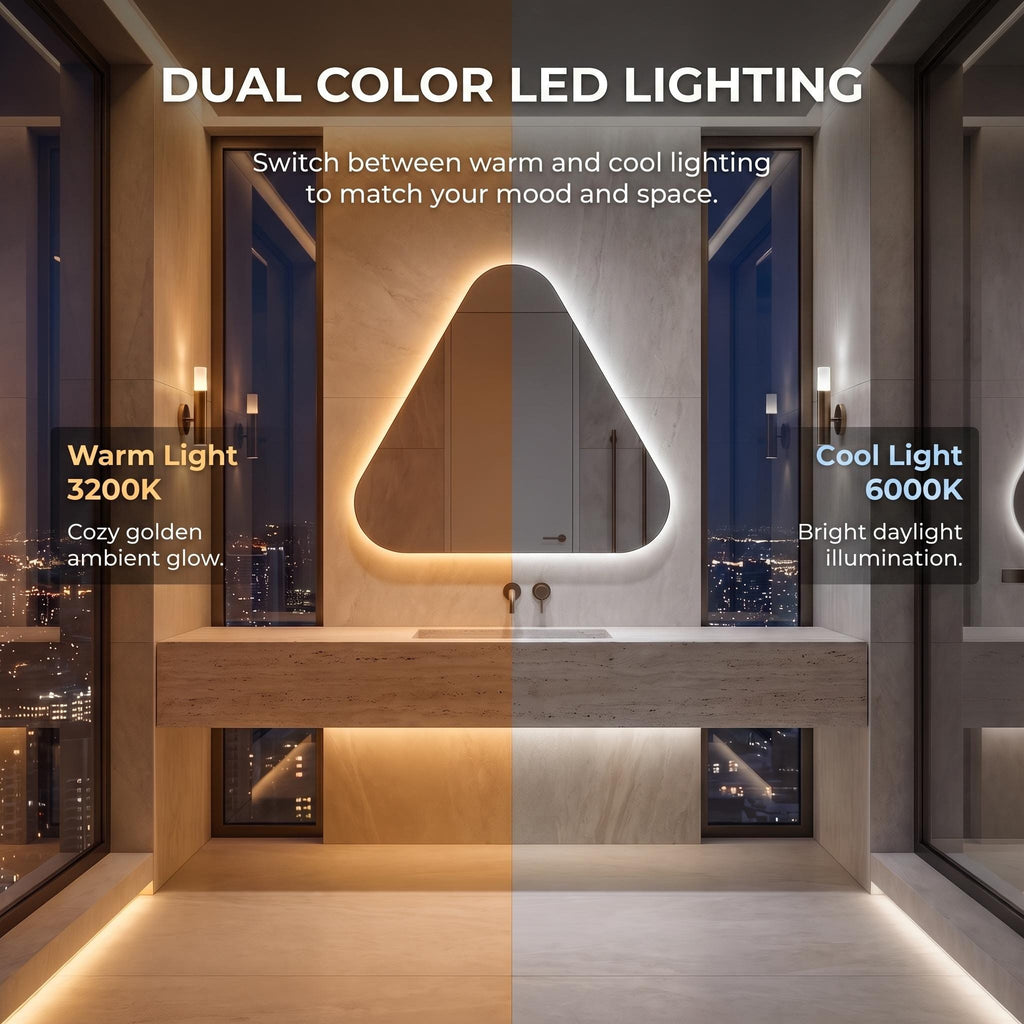 Backlit Asymmetrical Bathroom Mirror, Organic LED Vanity Mirror, Frameless Accent Home Decor