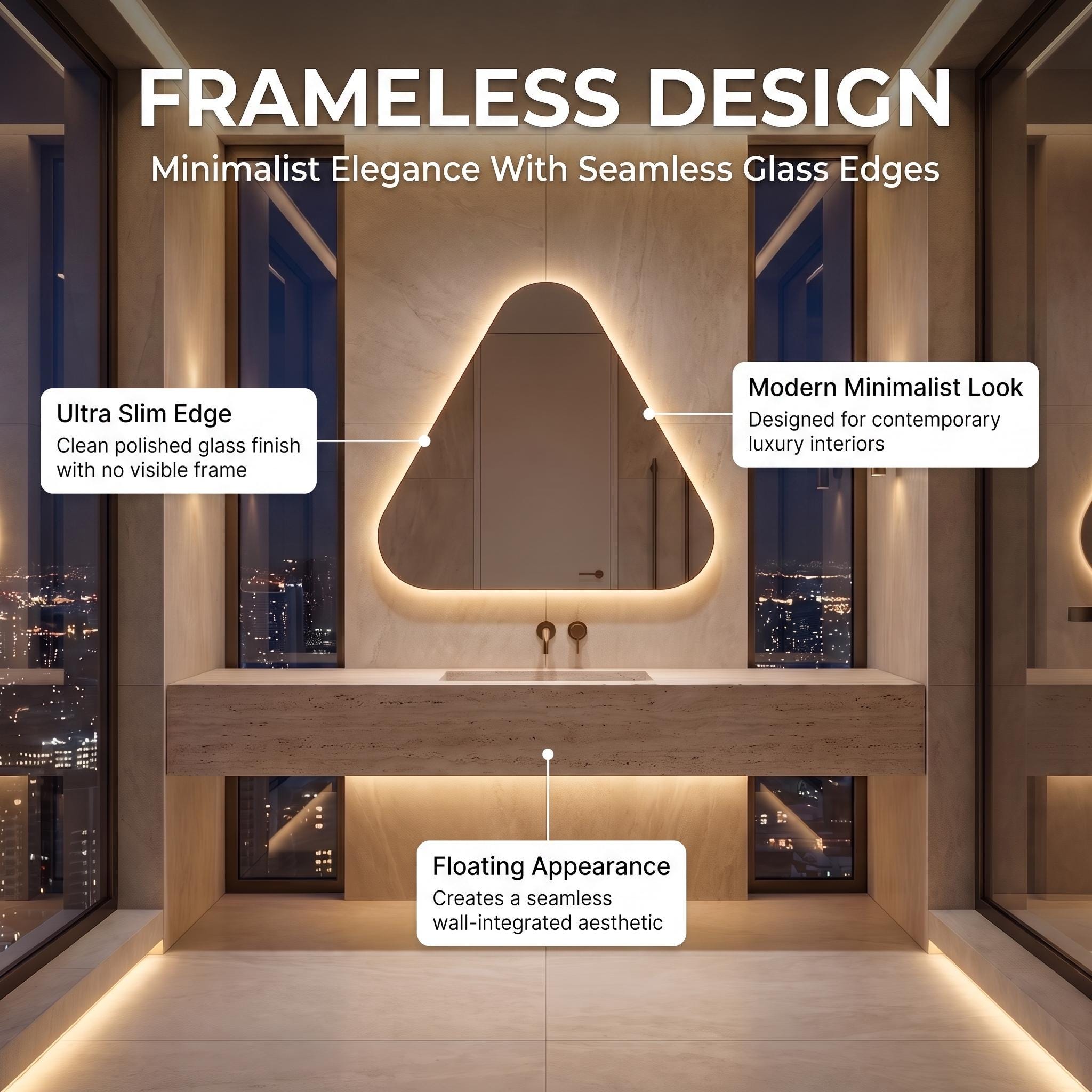 Backlit Asymmetrical Bathroom Mirror, Organic LED Vanity Mirror, Frameless Accent Home Decor