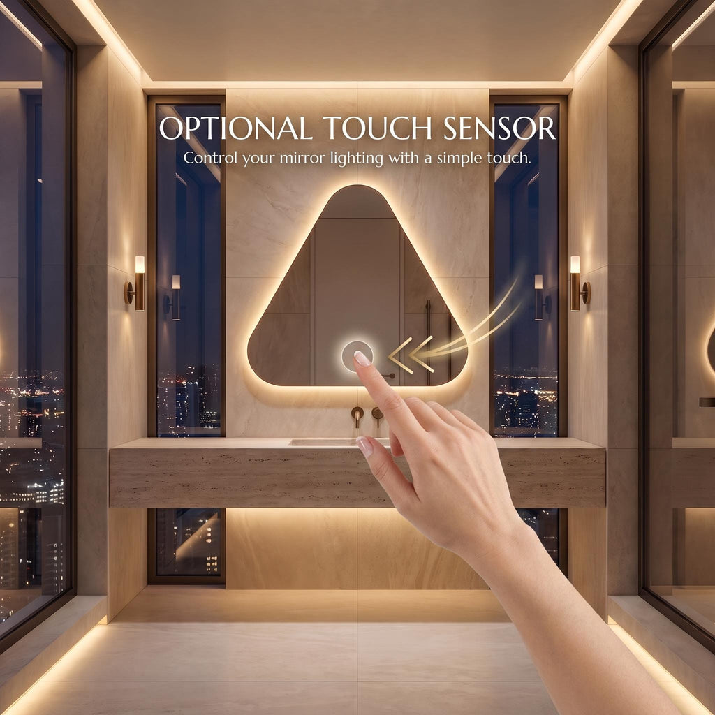 Backlit Asymmetrical Bathroom Mirror, Organic LED Vanity Mirror, Frameless Accent Home Decor