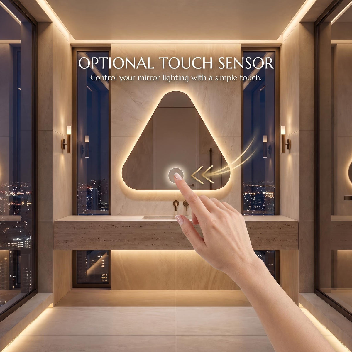 Backlit Asymmetrical Bathroom Mirror, Organic LED Vanity Mirror, Frameless Accent Home Decor