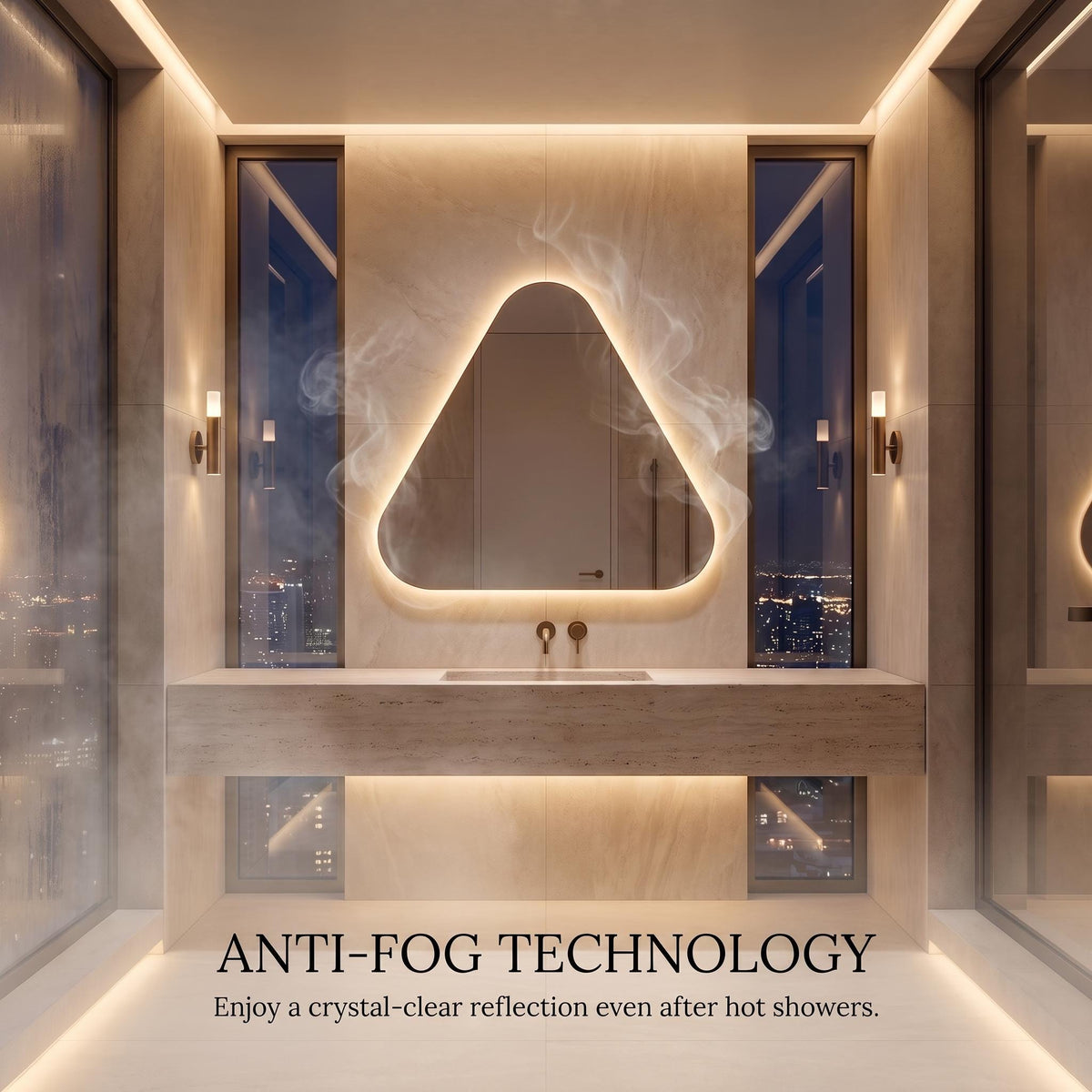Backlit Asymmetrical Bathroom Mirror, Organic LED Vanity Mirror, Frameless Accent Home Decor