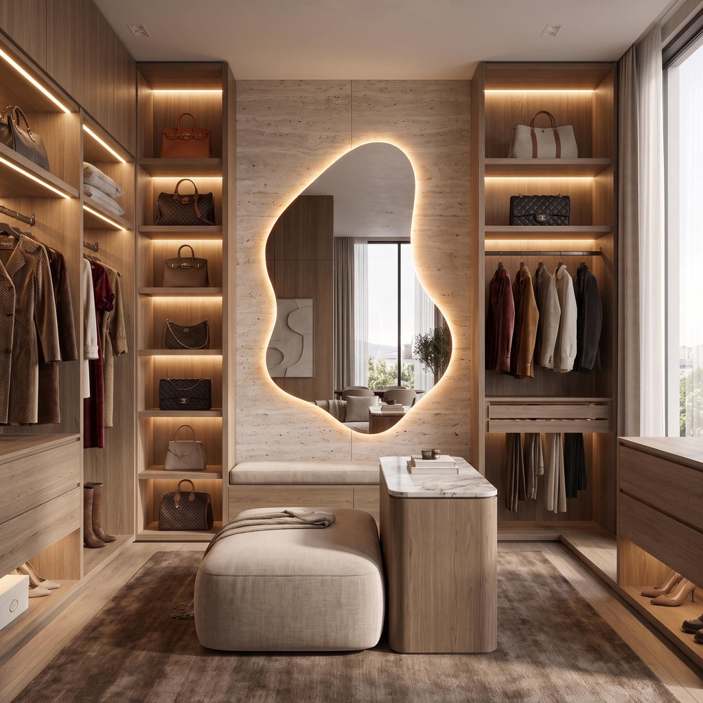 Organic Asymmetrical LED Mirror, Backlit Vanity Wall Mirror, Minimalist Luxury Decor