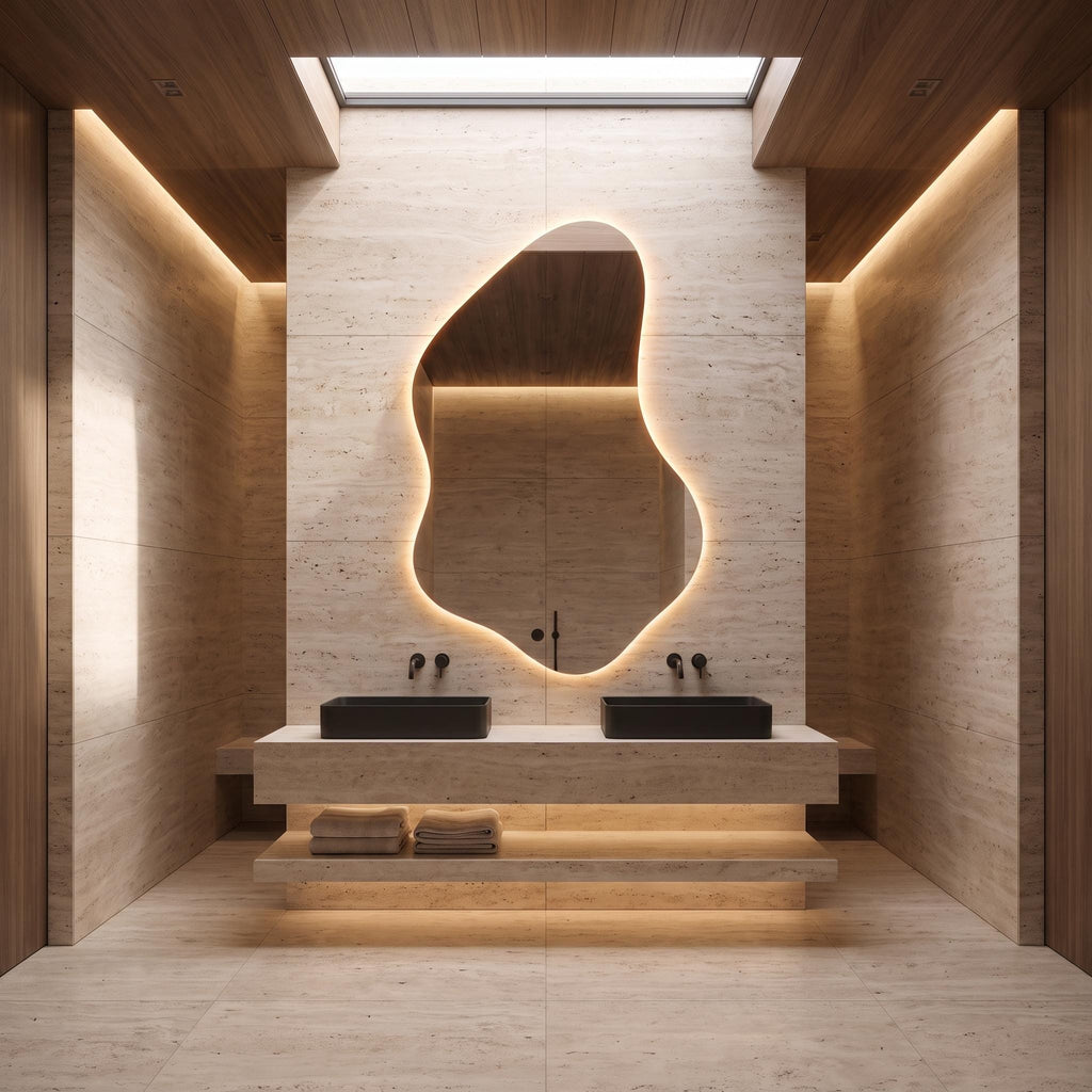Organic Asymmetrical LED Mirror, Backlit Vanity Wall Mirror, Minimalist Luxury Decor