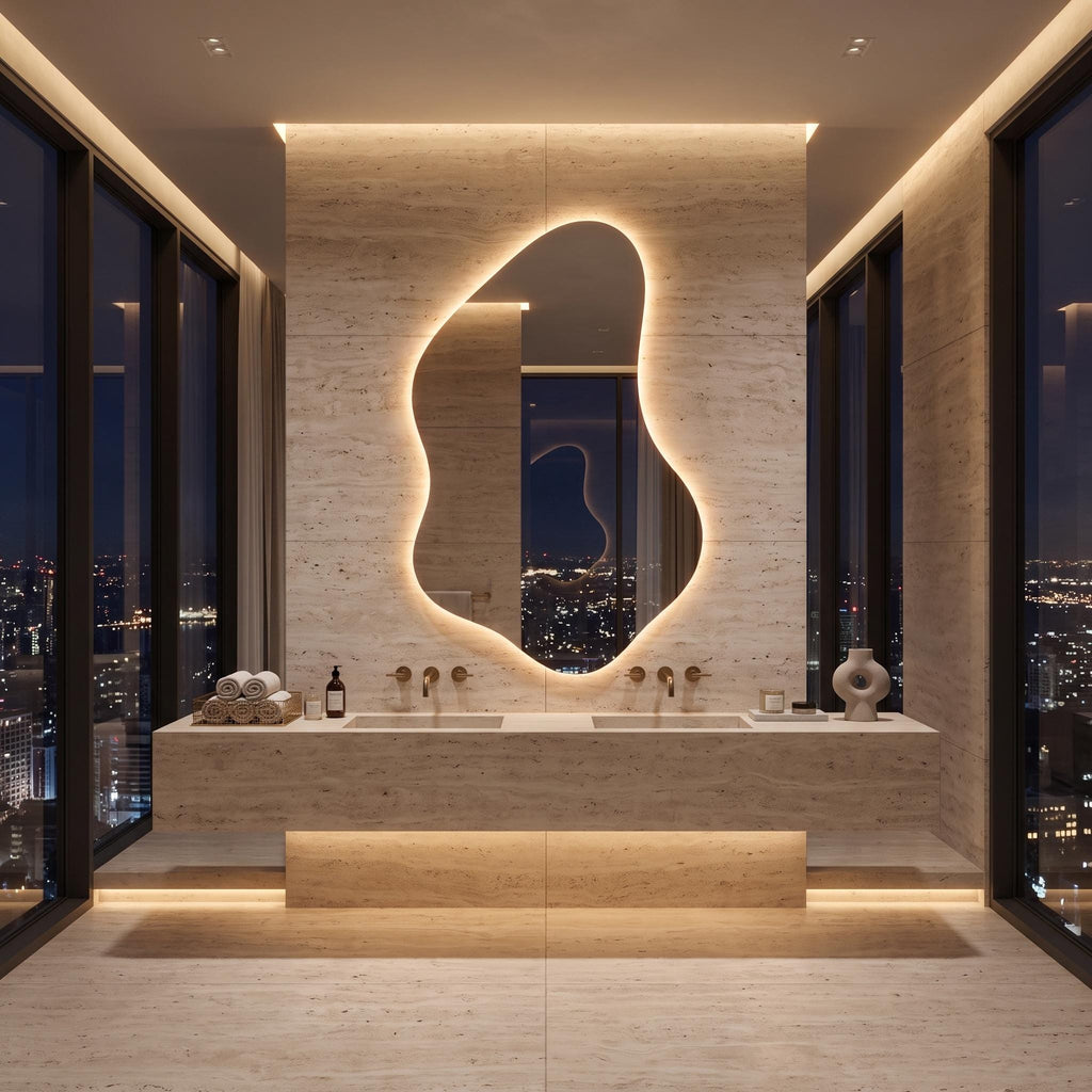 Organic Asymmetrical LED Mirror, Backlit Vanity Wall Mirror, Minimalist Luxury Decor