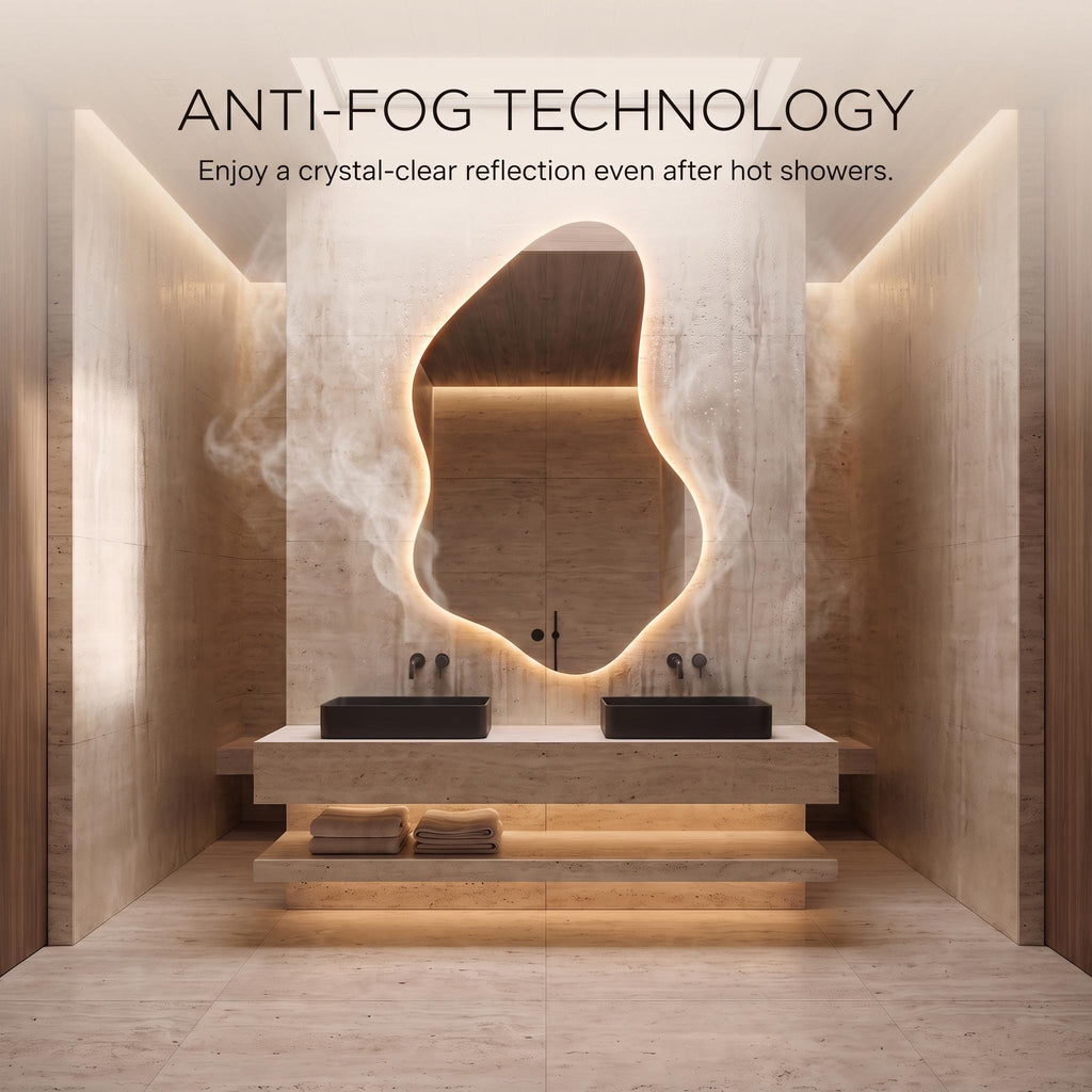 Organic Asymmetrical LED Mirror, Backlit Vanity Wall Mirror, Minimalist Luxury Decor