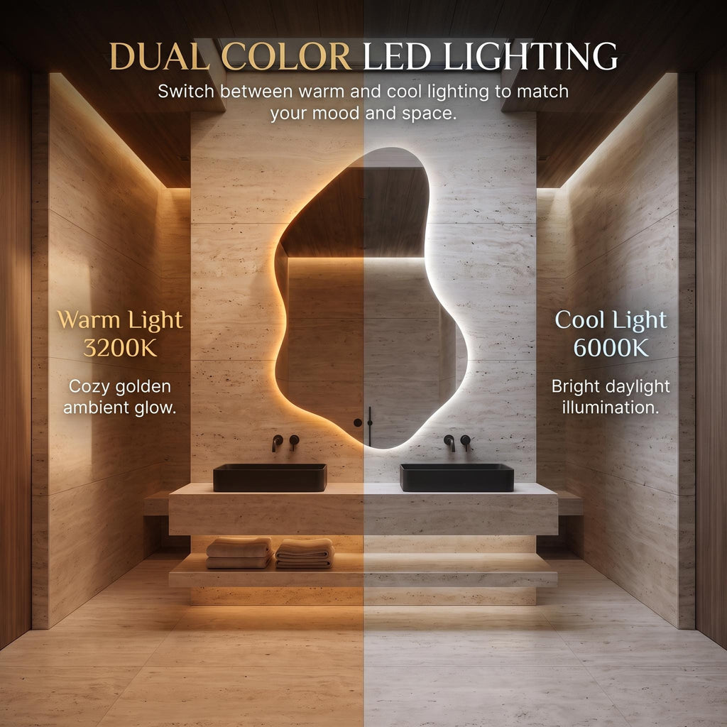 Organic Asymmetrical LED Mirror, Backlit Vanity Wall Mirror, Minimalist Luxury Decor