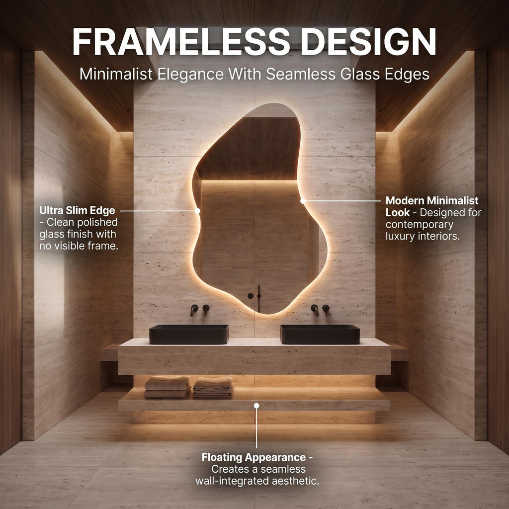 Organic Asymmetrical LED Mirror, Backlit Vanity Wall Mirror, Minimalist Luxury Decor
