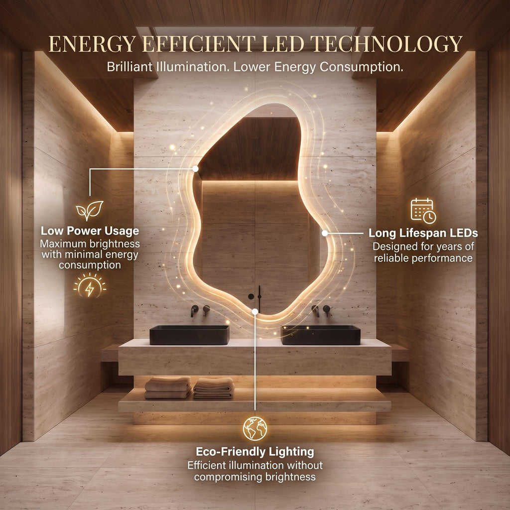 Organic Asymmetrical LED Mirror, Backlit Vanity Wall Mirror, Minimalist Luxury Decor