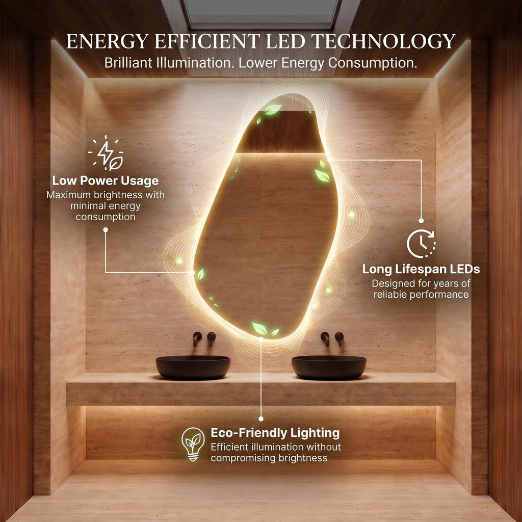 Organic Irregular LED Mirror, Modern Asymmetrical Backlit Vanity, Minimalist Luxury Decor