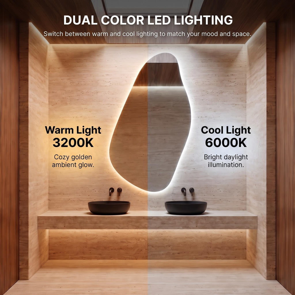 Organic Irregular LED Mirror, Modern Asymmetrical Backlit Vanity, Minimalist Luxury Decor