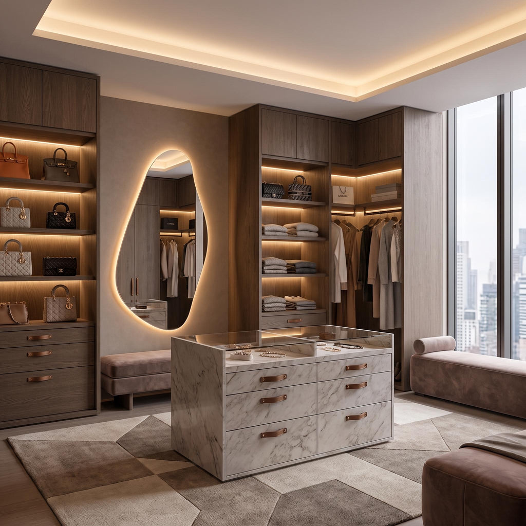 Organic Irregular LED Mirror, Modern Asymmetrical Backlit Vanity, Minimalist Luxury Decor