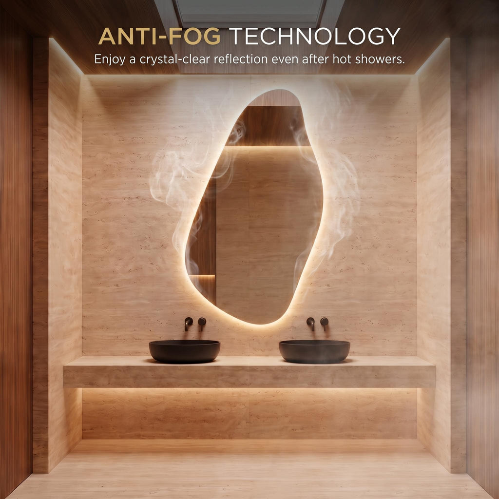 Organic Irregular LED Mirror, Modern Asymmetrical Backlit Vanity, Minimalist Luxury Decor