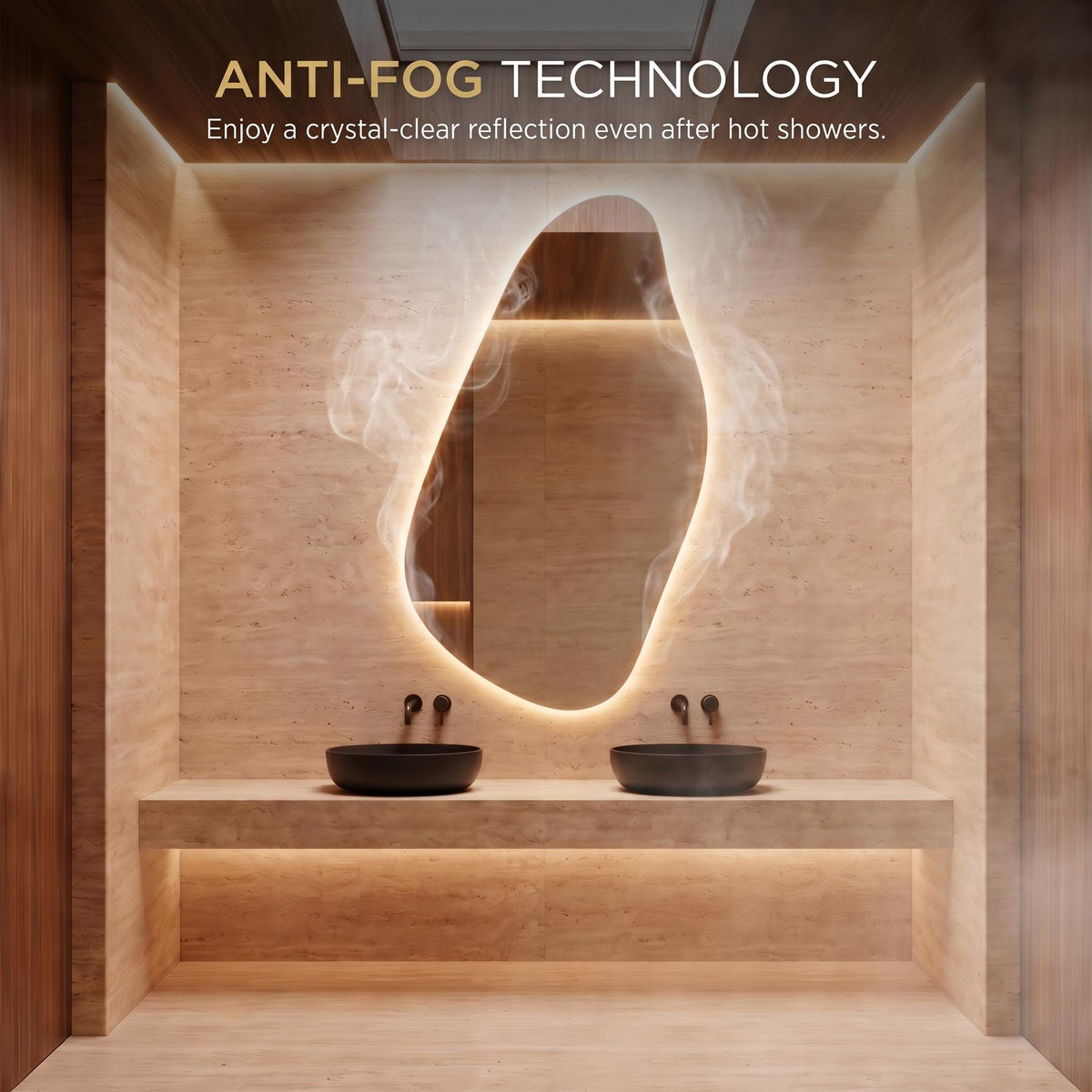 Organic Irregular LED Mirror, Modern Asymmetrical Backlit Vanity, Minimalist Luxury Decor