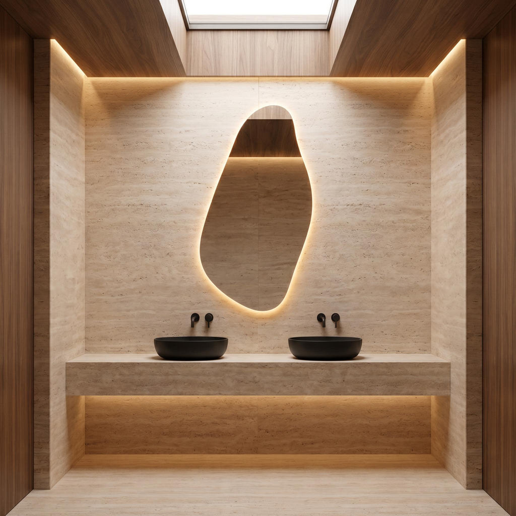 Organic Irregular LED Mirror, Modern Asymmetrical Backlit Vanity, Minimalist Luxury Decor