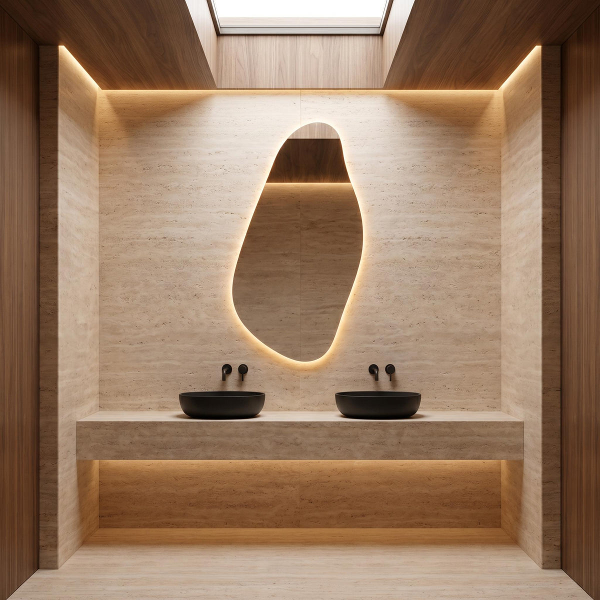 Organic Irregular LED Mirror, Modern Asymmetrical Backlit Vanity, Minimalist Luxury Decor