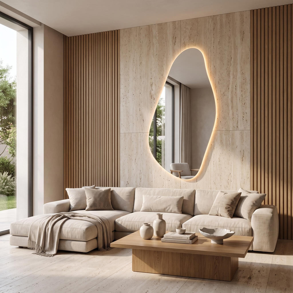 Organic Irregular LED Mirror, Modern Asymmetrical Backlit Vanity, Minimalist Luxury Decor