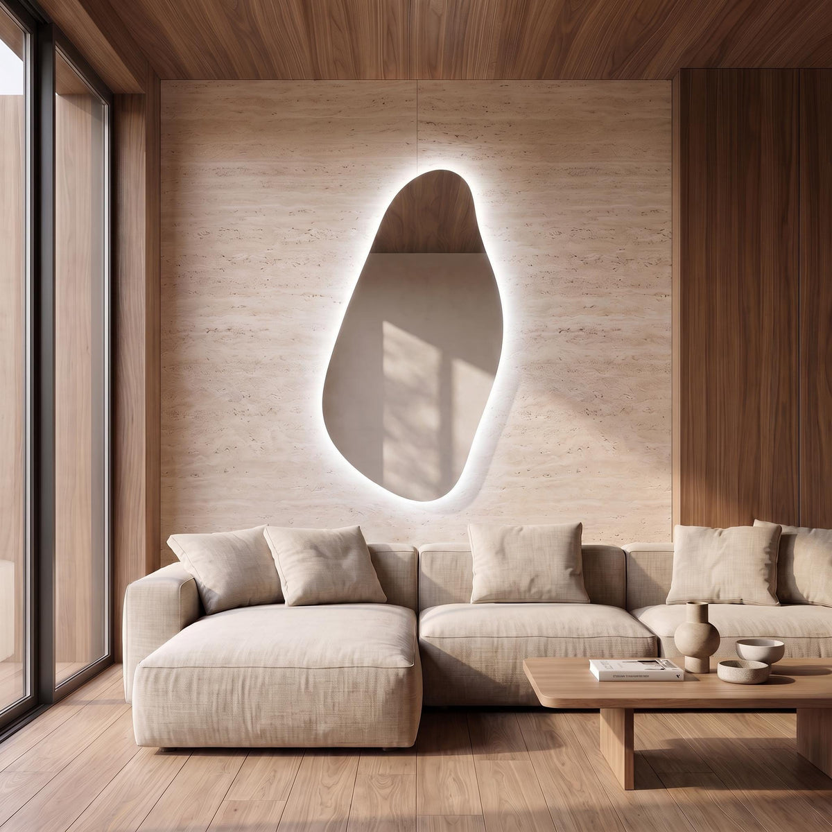 Organic Irregular LED Mirror, Modern Asymmetrical Backlit Vanity, Minimalist Luxury Decor