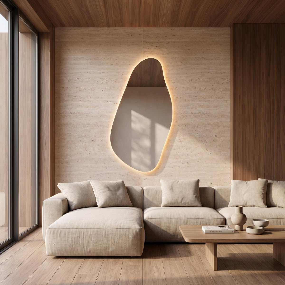 Organic Irregular LED Mirror, Modern Asymmetrical Backlit Vanity, Minimalist Luxury Decor