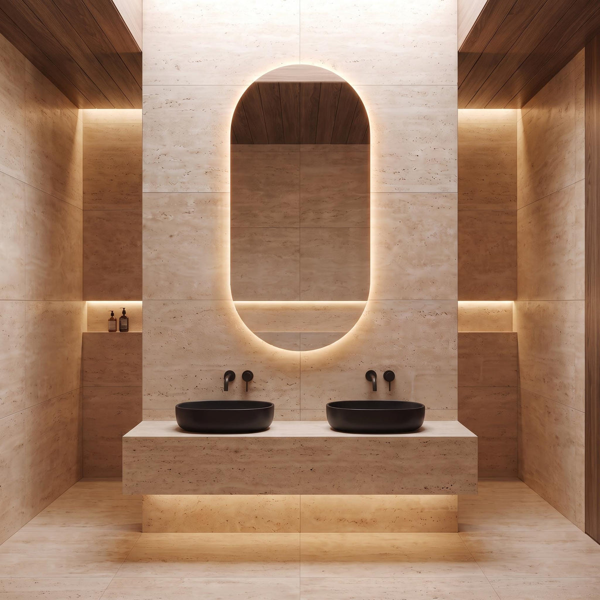 Modern Arch LED Bathroom Mirror, Backlit Oval Vanity Light, Minimalist Luxury Illuminated Wall Mirror