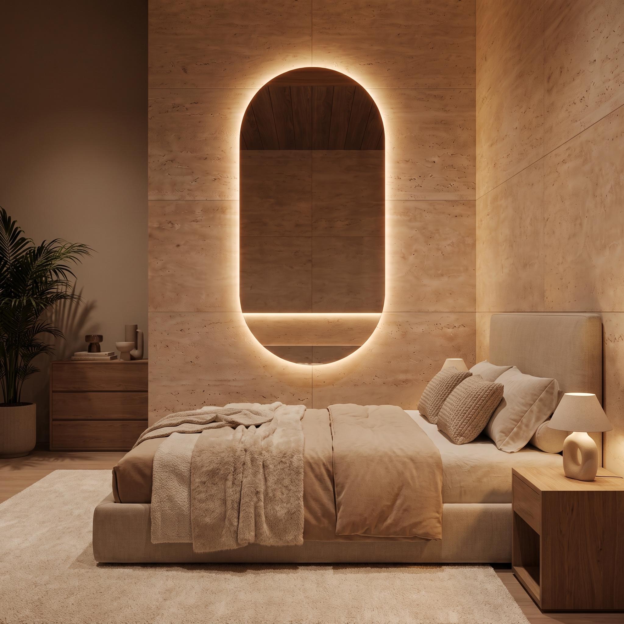 Modern Arch LED Bathroom Mirror, Backlit Oval Vanity Light, Minimalist Luxury Illuminated Wall Mirror