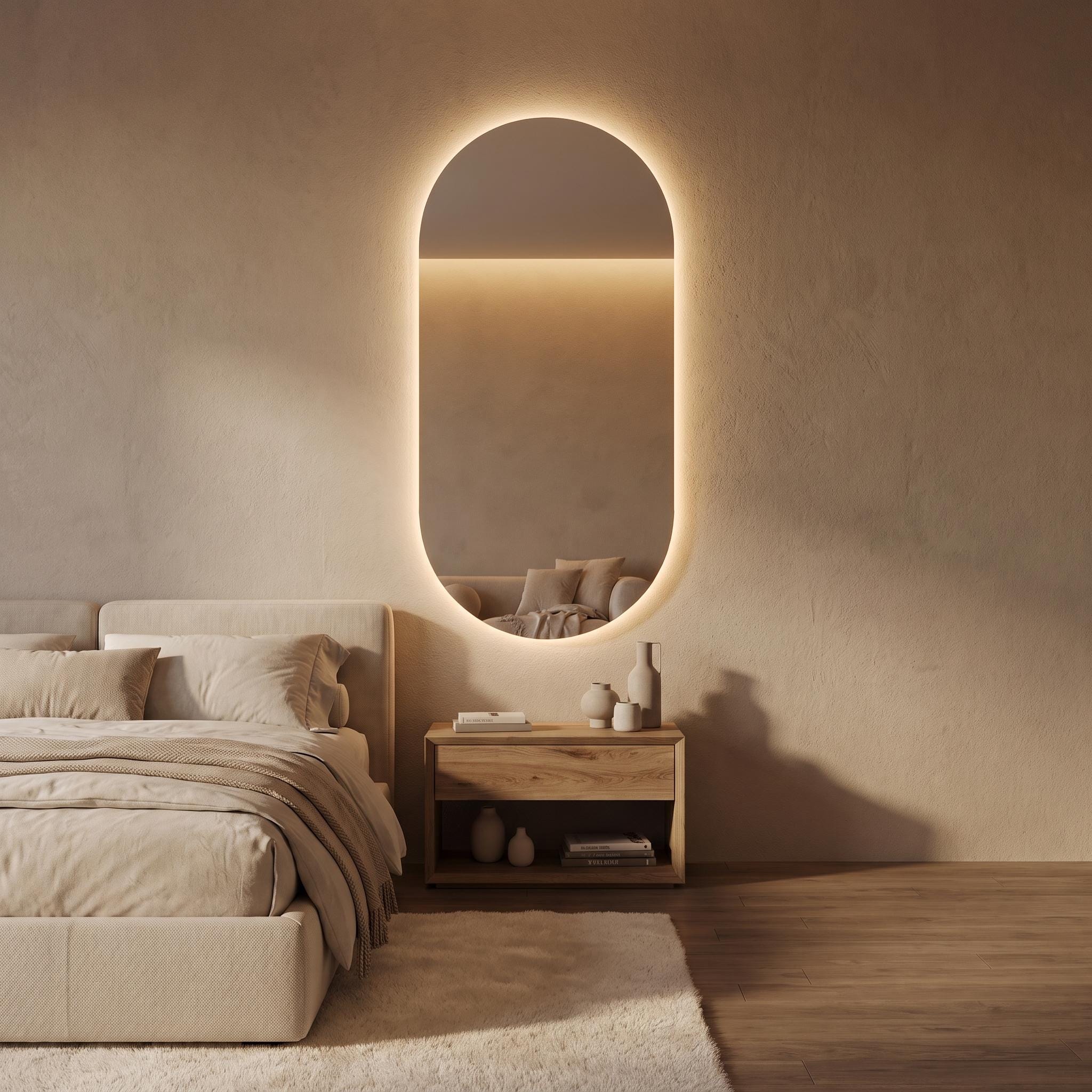 Modern Arch LED Bathroom Mirror, Backlit Oval Vanity Light, Minimalist Luxury Illuminated Wall Mirror