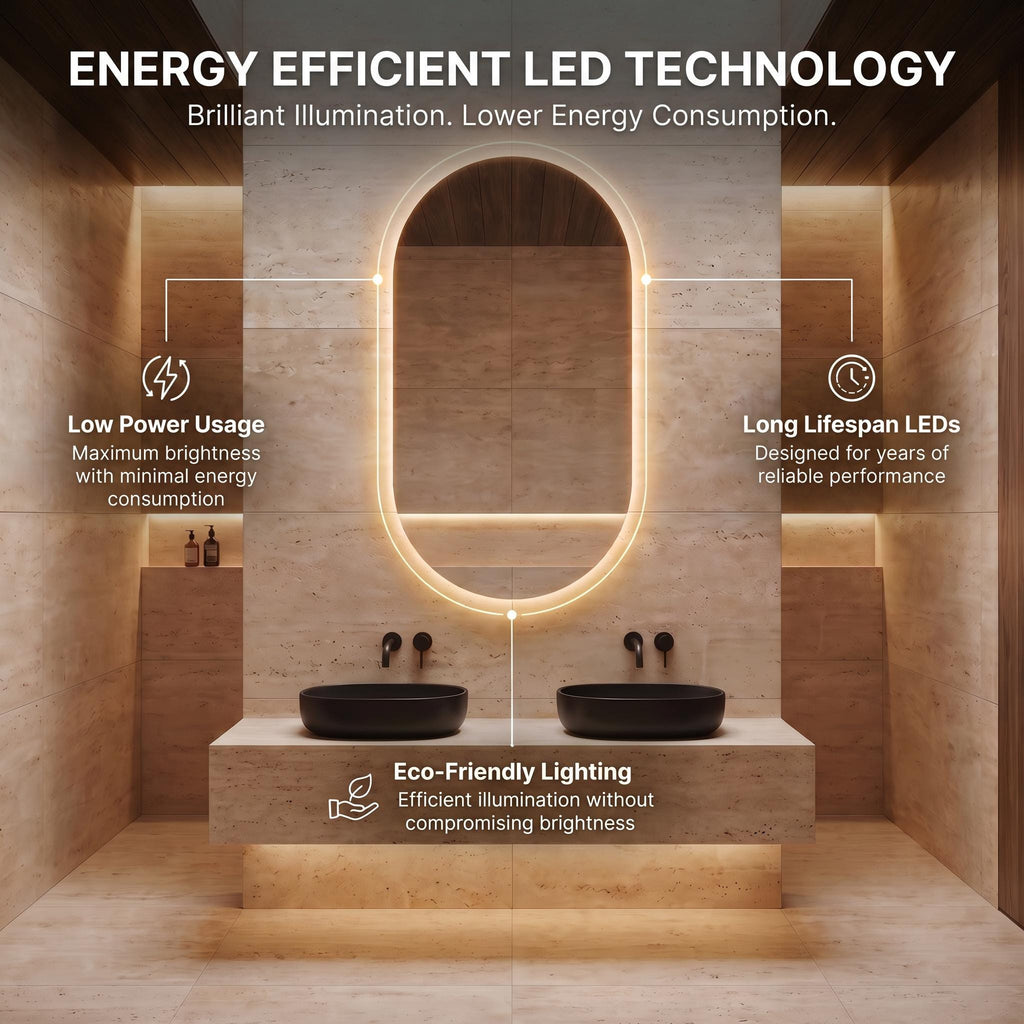 Modern Arch LED Bathroom Mirror, Backlit Oval Vanity Light, Minimalist Luxury Illuminated Wall Mirror