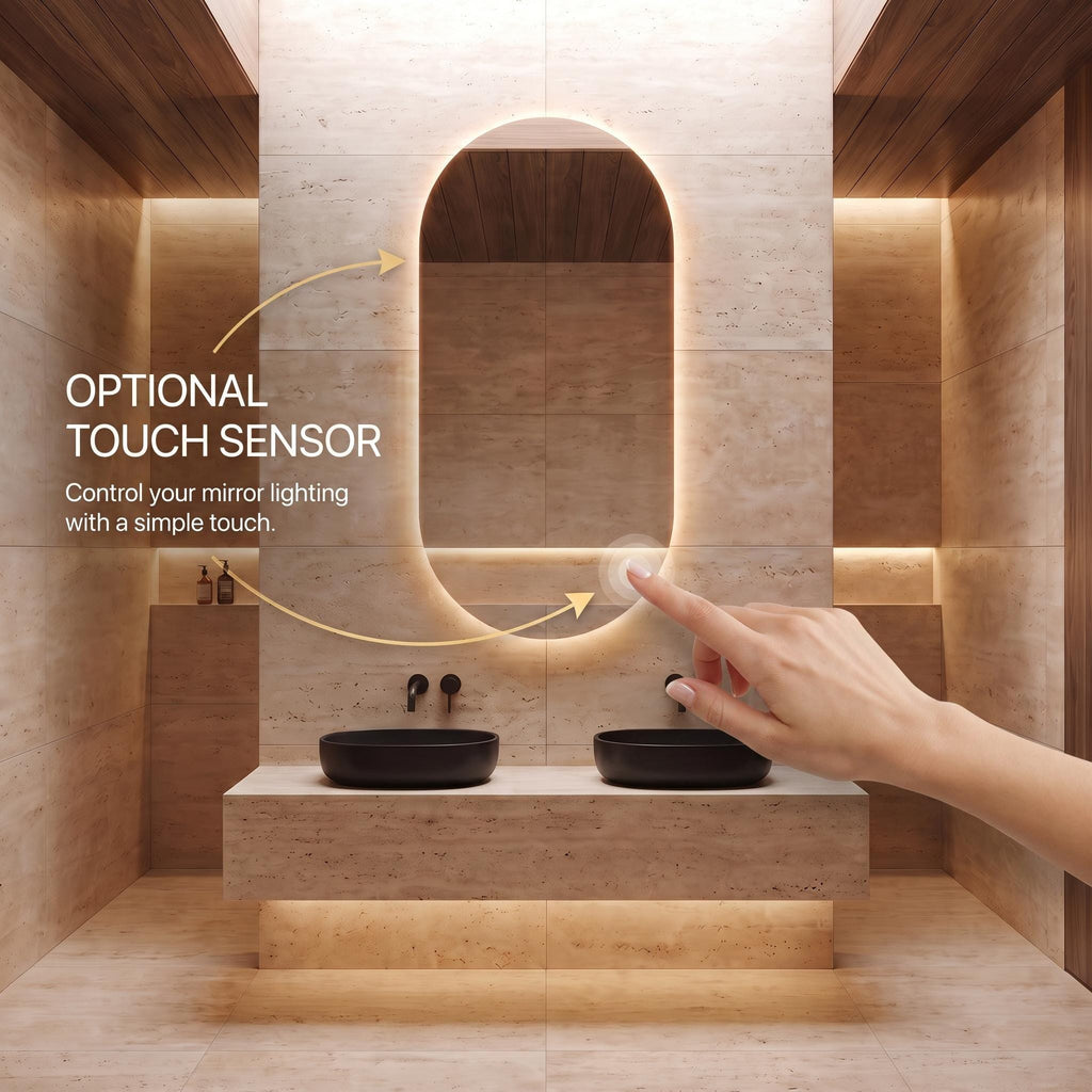 Modern Arch LED Bathroom Mirror, Backlit Oval Vanity Light, Minimalist Luxury Illuminated Wall Mirror