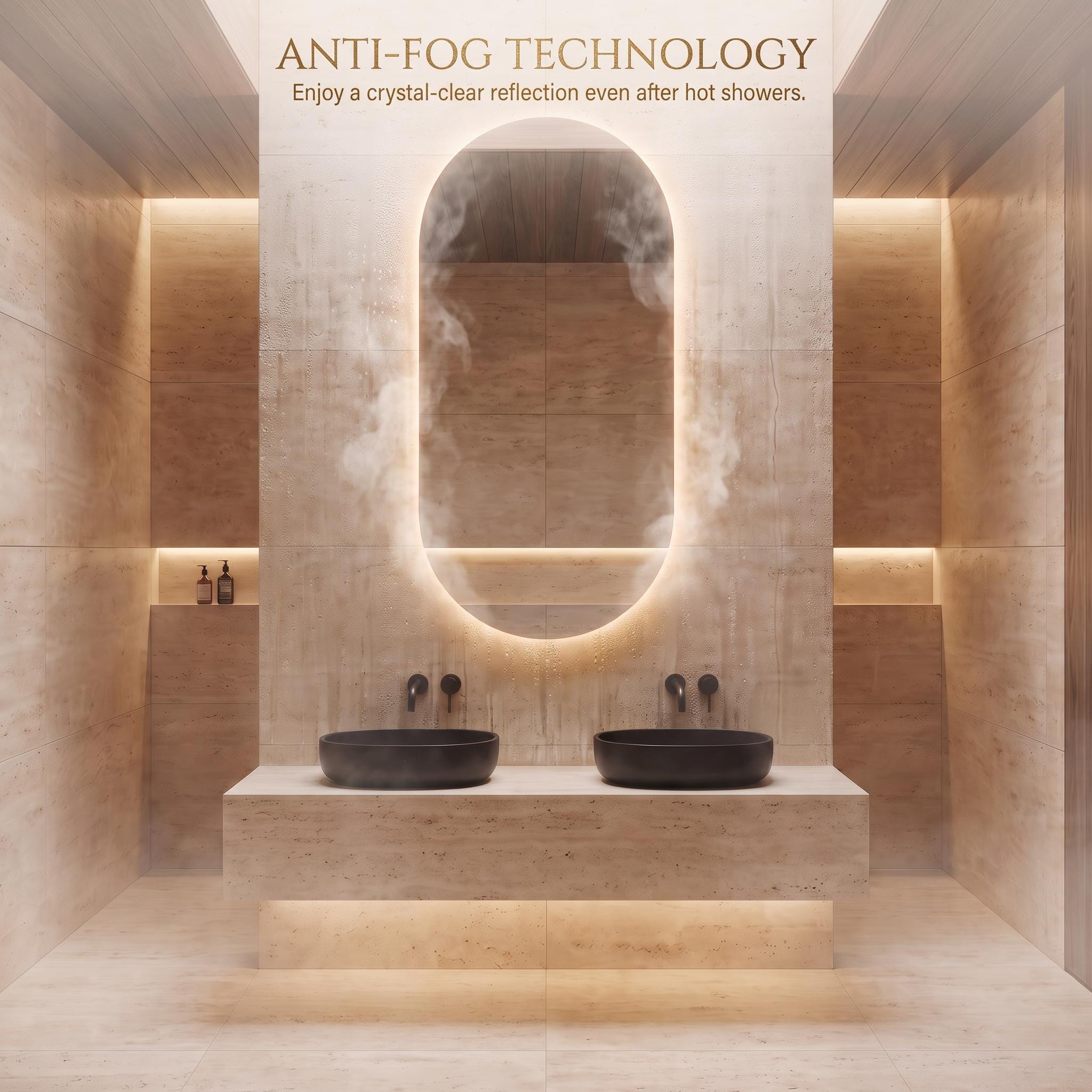 Modern Arch LED Bathroom Mirror, Backlit Oval Vanity Light, Minimalist Luxury Illuminated Wall Mirror