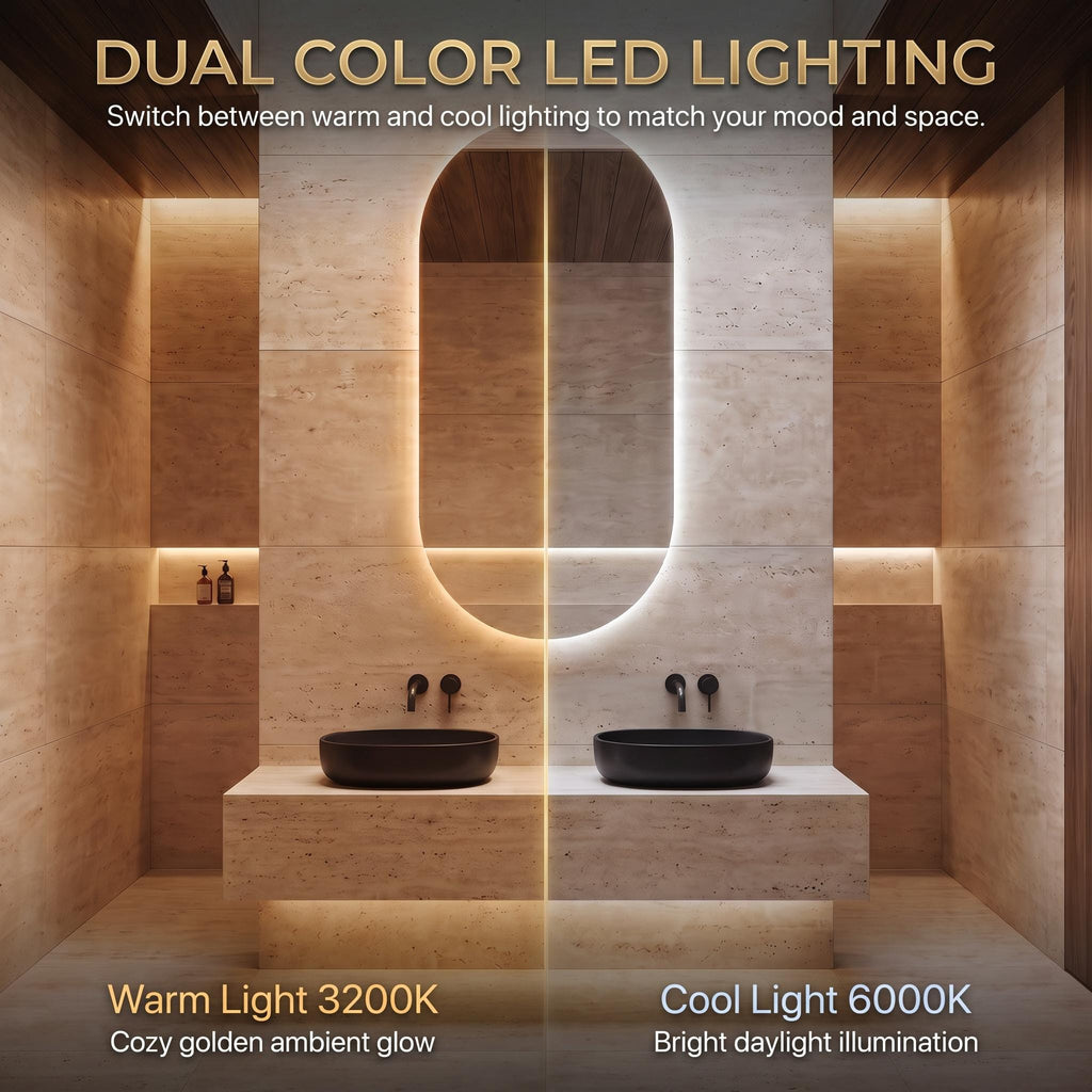 Modern Arch LED Bathroom Mirror, Backlit Oval Vanity Light, Minimalist Luxury Illuminated Wall Mirror