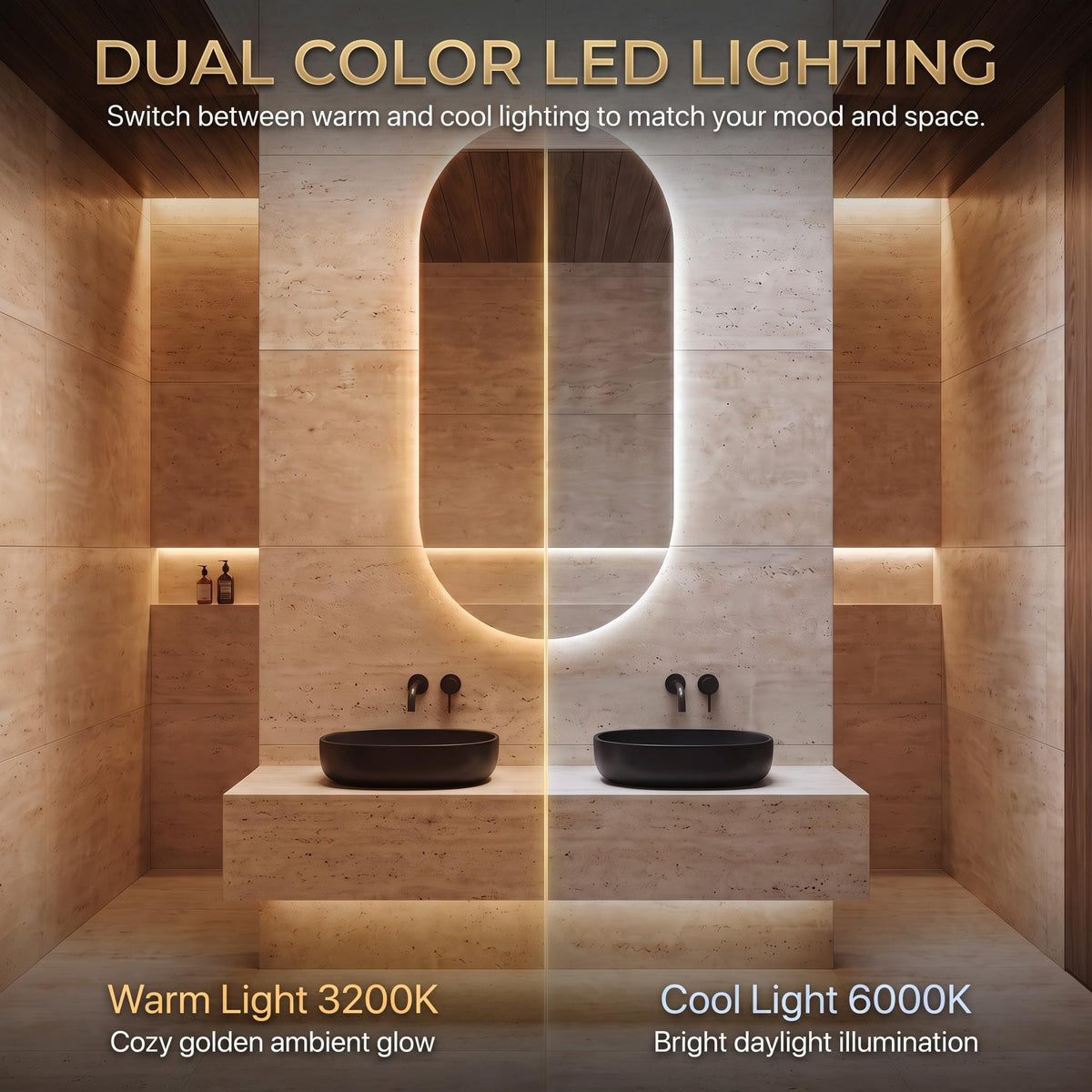 Modern Arch LED Bathroom Mirror, Backlit Oval Vanity Light, Minimalist Luxury Illuminated Wall Mirror