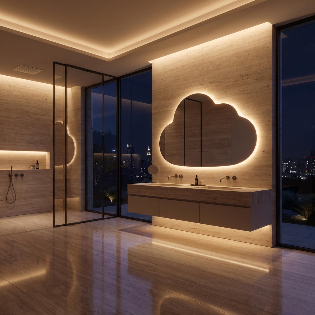 Organic Cloud LED Wall Mirror, Frameless Backlit Vanity Decord Modern Bathroom Statement Accent Lightling