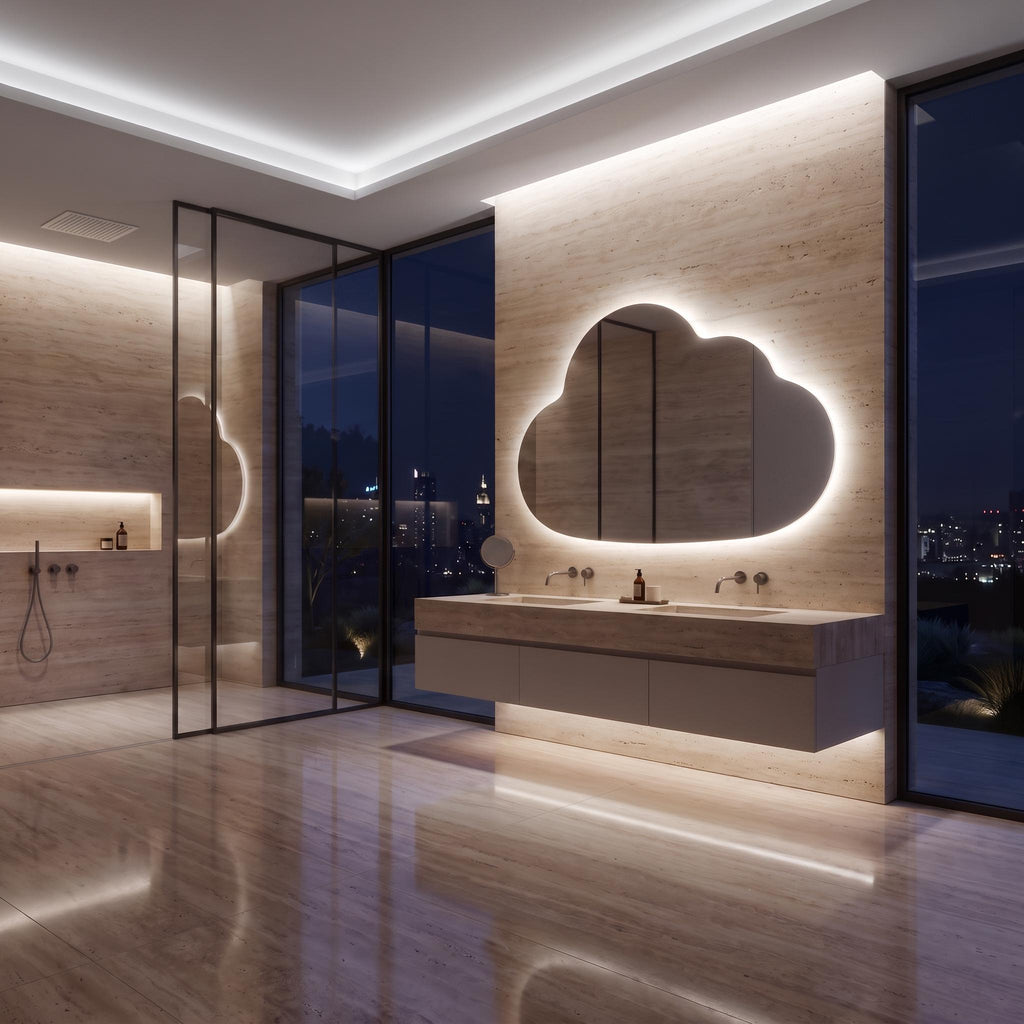 Organic Cloud LED Wall Mirror, Frameless Backlit Vanity Decord Modern Bathroom Statement Accent Lightling