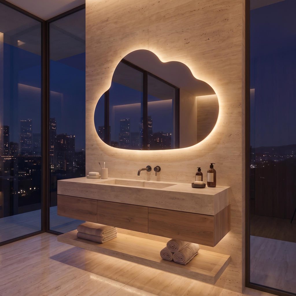 Organic Cloud LED Wall Mirror, Frameless Backlit Vanity Decord Modern Bathroom Statement Accent Lightling