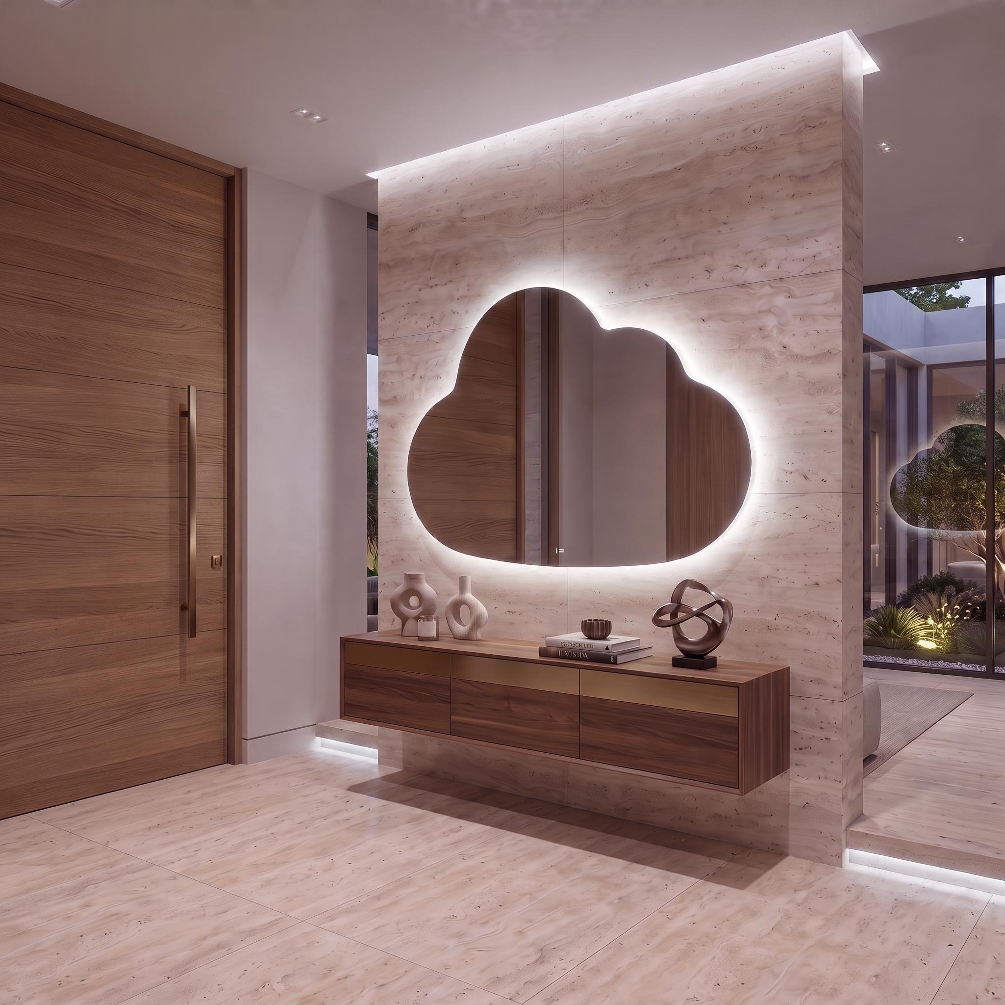 Organic Cloud LED Wall Mirror, Frameless Backlit Vanity Decord Modern Bathroom Statement Accent Lightling