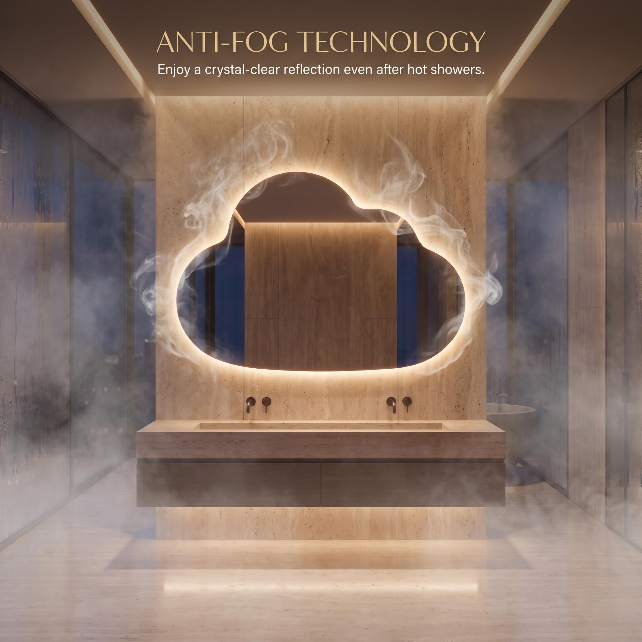 Organic Cloud LED Wall Mirror, Frameless Backlit Vanity Decord Modern Bathroom Statement Accent Lightling