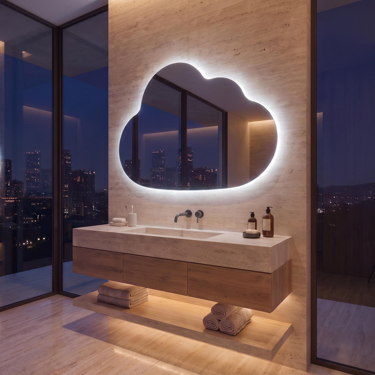 Organic Cloud LED Wall Mirror, Frameless Backlit Vanity Decord Modern Bathroom Statement Accent Lightling