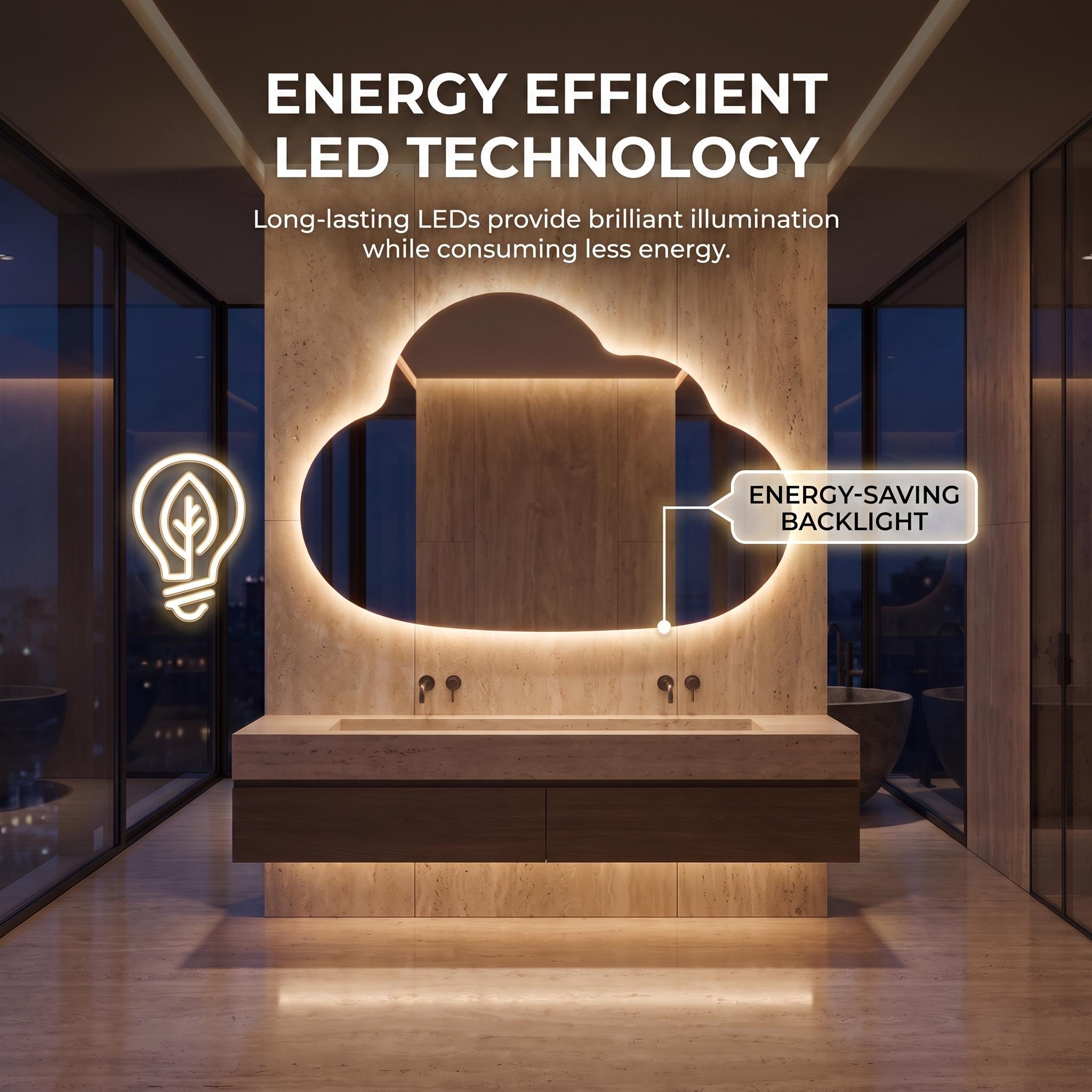 Organic Cloud LED Wall Mirror, Frameless Backlit Vanity Decord Modern Bathroom Statement Accent Lightling