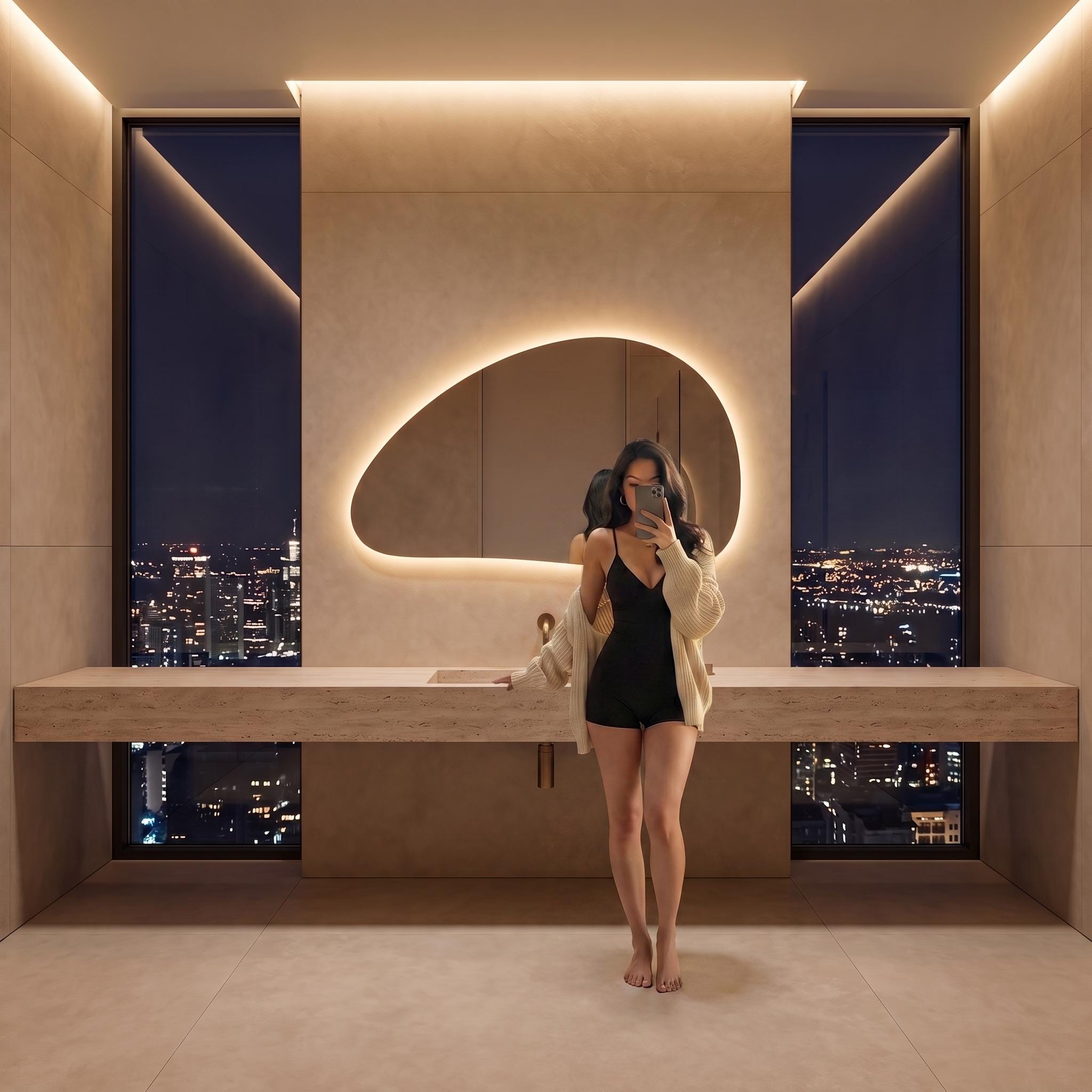 Organic Pebble LED Wall Mirror, Frameless Asymmetrical Vanity Decor Modern Bathroom Statement Accent Lighting
