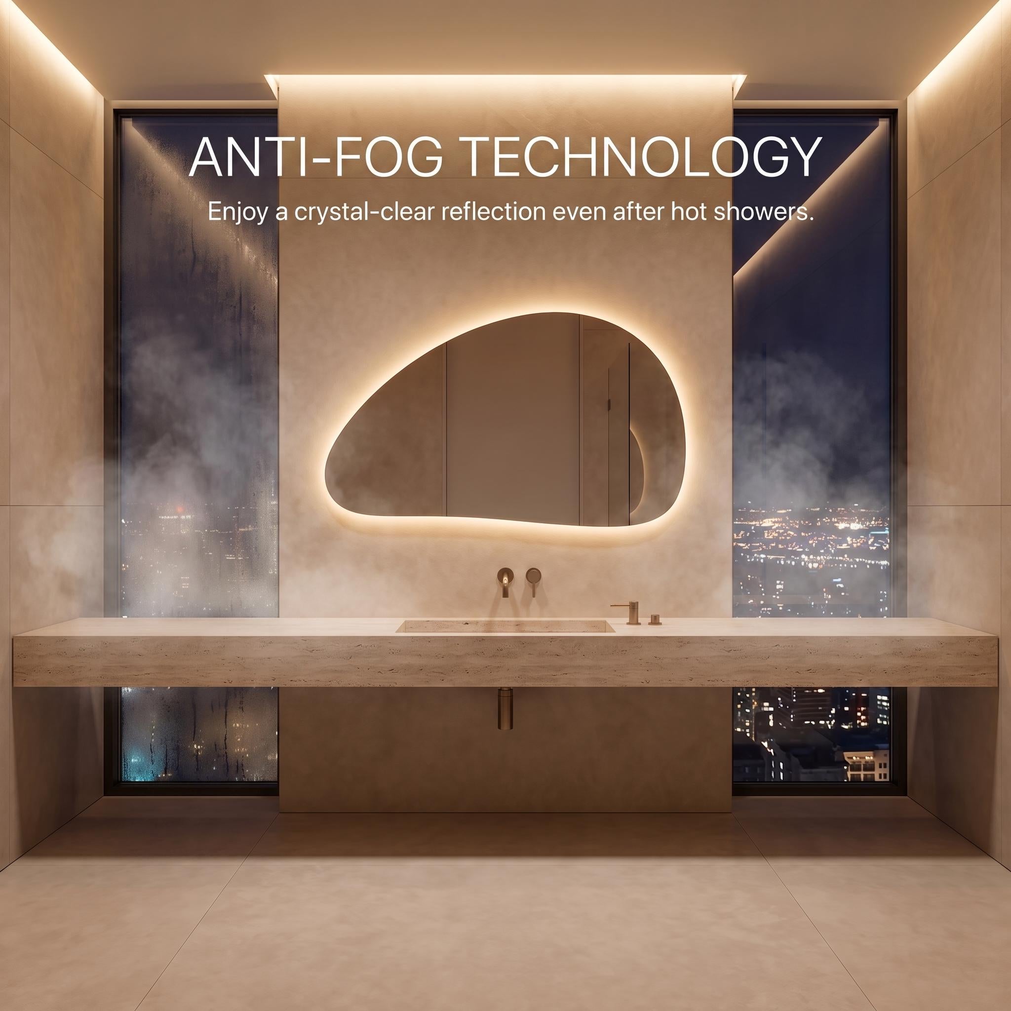 Organic Pebble LED Wall Mirror, Frameless Asymmetrical Vanity Decor Modern Bathroom Statement Accent Lighting