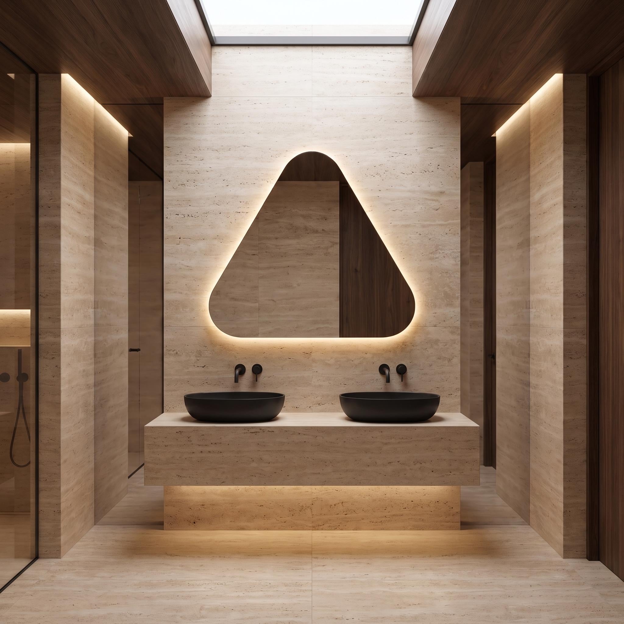 Backlit Asymmetrical Bathroom Mirror, Organic LED Vanity Mirror, Frameless Accent Home Decor