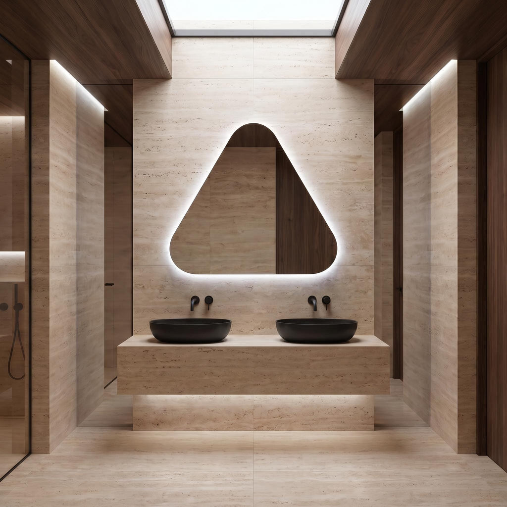 Backlit Asymmetrical Bathroom Mirror, Organic LED Vanity Mirror, Frameless Accent Home Decor