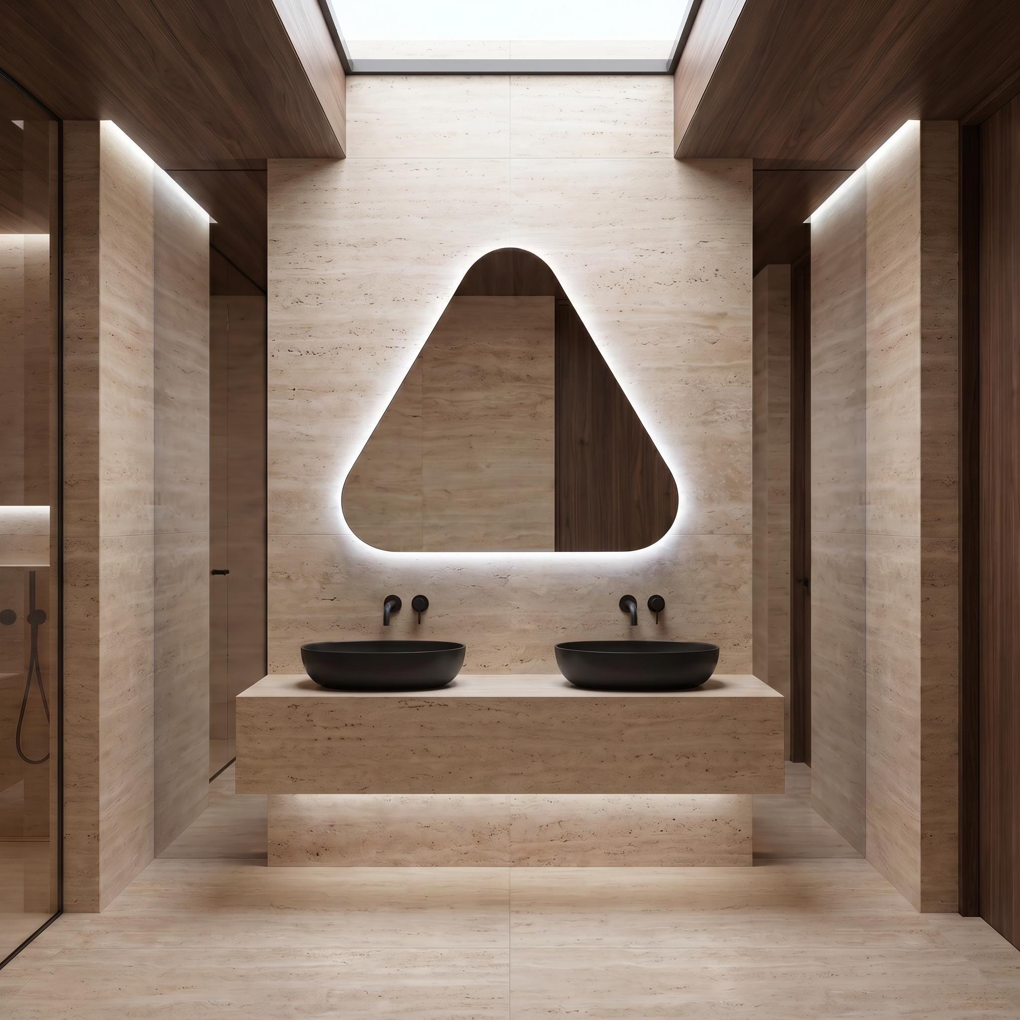 Backlit Asymmetrical Bathroom Mirror, Organic LED Vanity Mirror, Frameless Accent Home Decor