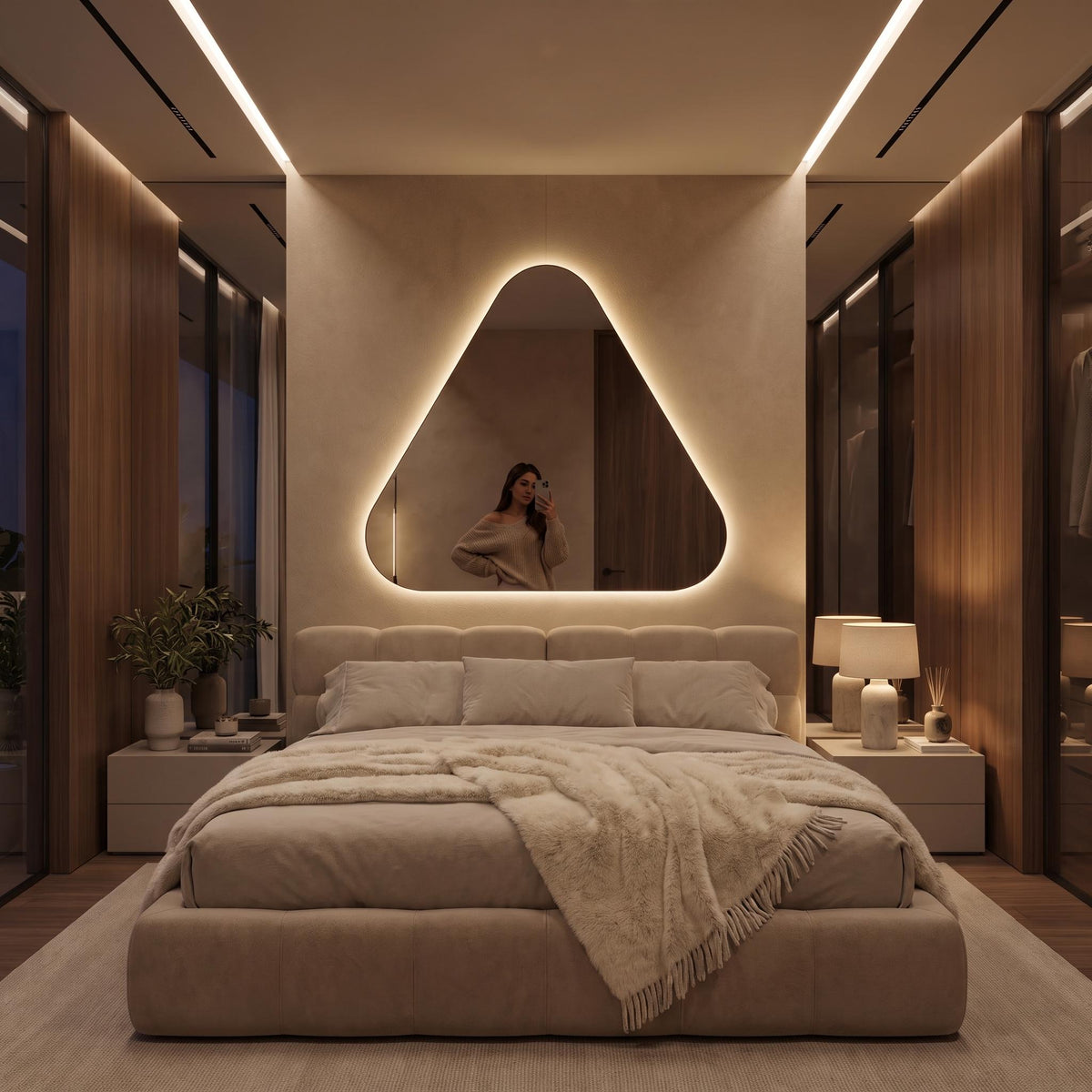 Backlit Asymmetrical Bathroom Mirror, Organic LED Vanity Mirror, Frameless Accent Home Decor