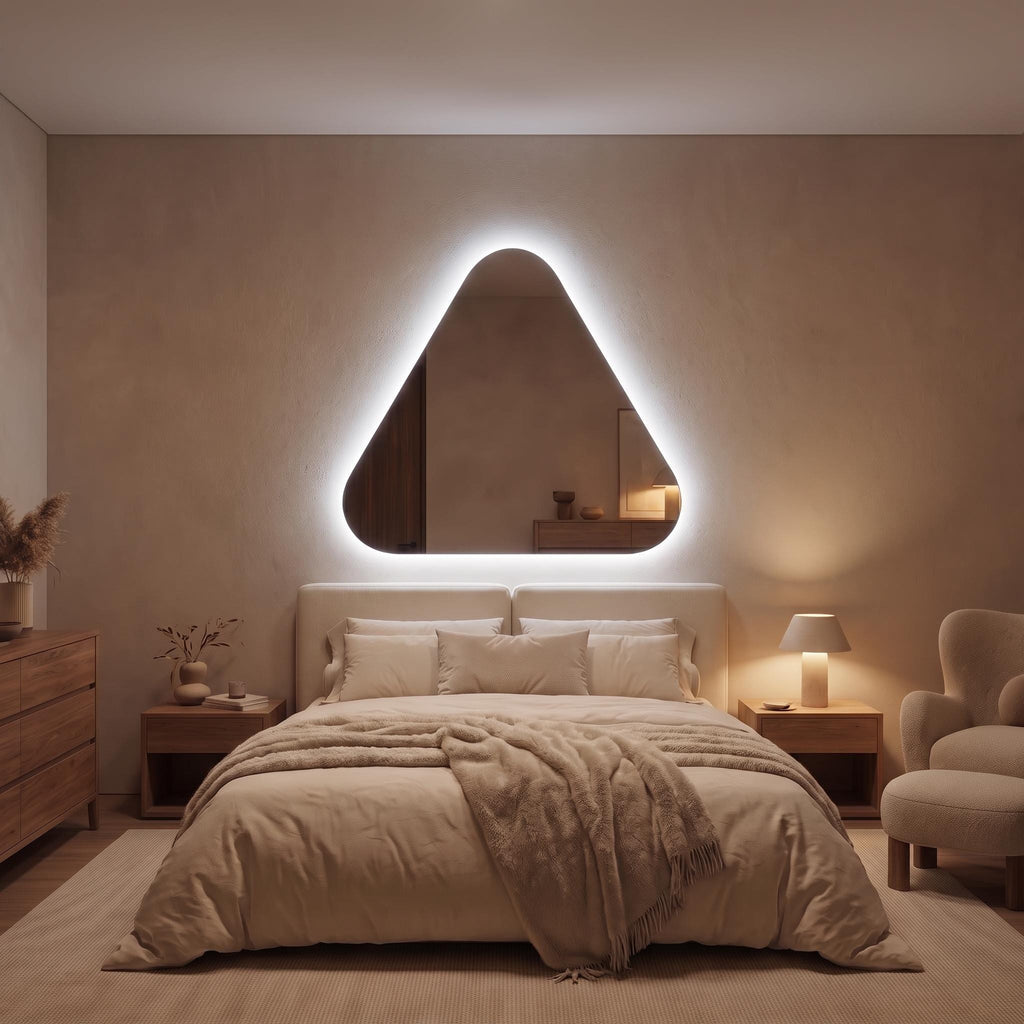 Backlit Asymmetrical Bathroom Mirror, Organic LED Vanity Mirror, Frameless Accent Home Decor